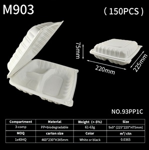 Có thể tái chế dùng một lần PP + Canxi Carbonate Hộp Ăn Trưa bản lề Nắp 3 ngăn bền bao bì thực phẩm container 5kg khóa - Product Image 6