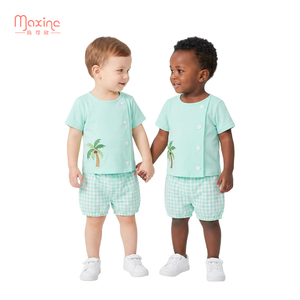 Nouveauté Ensemble de vêtements pour enfants à manches courtes Broderie palmier Vêtements pour enfants en coton Ensembles de vêtements pour garçons - Product Image 2
