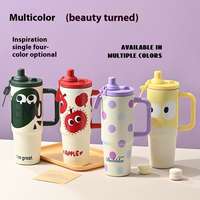 Bouteille d'eau isotherme portable en acier inoxydable 316 de 900 ml avec double paille et poignée, motif dessin animé