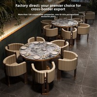 Ensemble de table 6 places en acier de qualité commerciale, personnalisable, moderne, minimaliste, pour hôtel et restaurant, avec plateau en pierre écologique