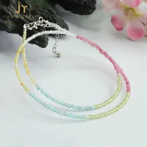 Kalung manik-manik olivin alami untuk wanita, Kalung manik-manik penyembuhan kristal Opal perhiasan mode kalung turmalin pelangi