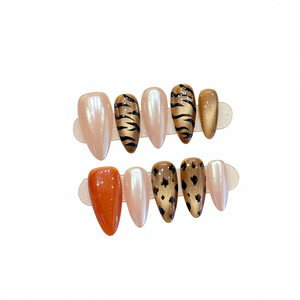 <span class=keywords><strong>Faux</strong></span> <span class=keywords><strong>ongles</strong></span> à presser œil de chat Léopard Sauvage, faits main, style Ins, avec effet blanchissant avancé, ensemble <span class=keywords><strong>chic</strong></span> - Product Image 1