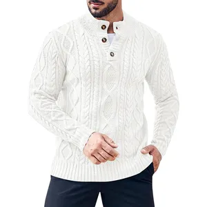 Produsen pakaian kustom rajutan longgar berkancing sweter kasual Pullover pakaian musim dingin untuk pria