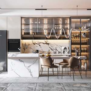 Villa Big Open Kitchen <b>Cabinet</b> Island Durable Accessorized Sink Faucet Hinge Backsplash Resin MDF Plywood Glass for Home Use - Product Image 6