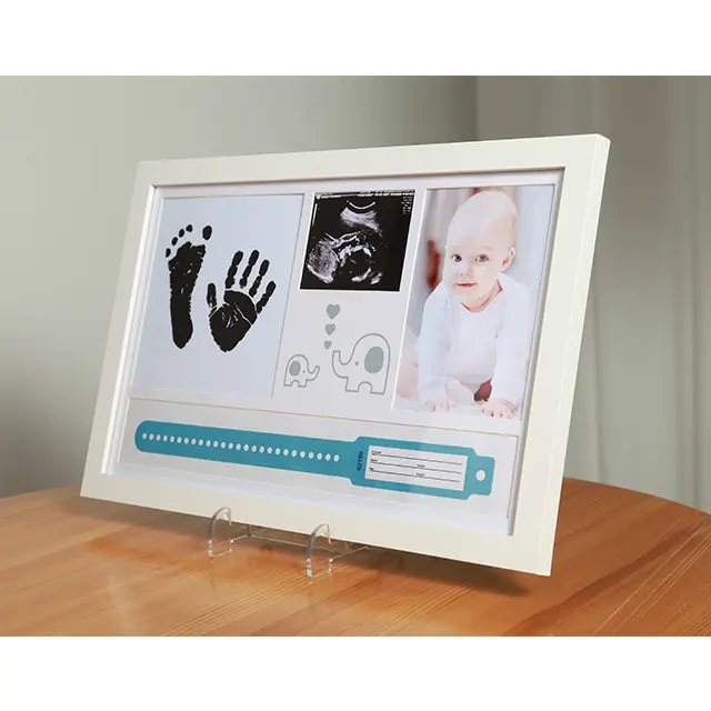2024 New Baby Inkpad Print Frame Kit Wooden Mdf Baby Footprint Handprint Photo Frame For Display