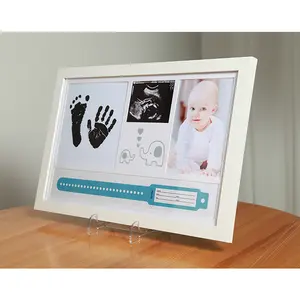 2024 novo kit de moldura de madeira para bebês, moldura de madeira mdf para impressão de pegadas e dedos de bebês, quadro para exibição
