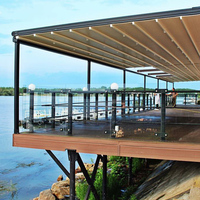 Auvent de fenêtre de toit en aluminium avec tissu PVC imperméable rétractable automatique, design de pergola extérieure avec éclairage LED