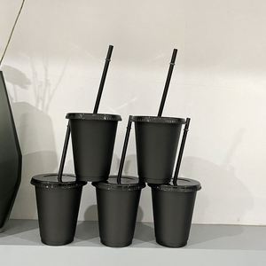 16oz 24oz Reusable Cold Iced <b>Drinking</b> Tumblers Black <b>Plastic</b> Cups with Lids and <b>Straws</b> - Product Image 2
