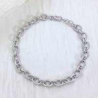 Joyería Clásica Geométrica Minimalista, Brazalete de Plata de Ley 925 con Cadena de Eslabones Ovalados
