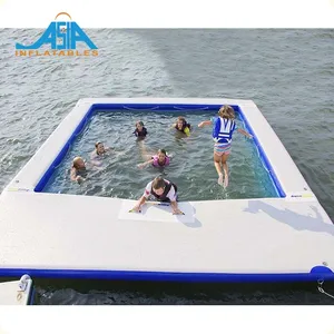 Pvc海/湖浮动充气游泳池长方形充气游泳池与黑网
