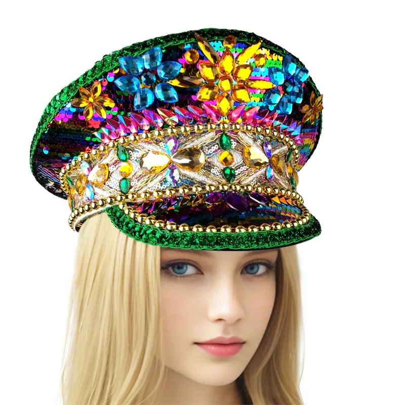 Cappello da Captgain Unisex viola verde e oro impreziosito per cappello martedì gras e uomo ardente