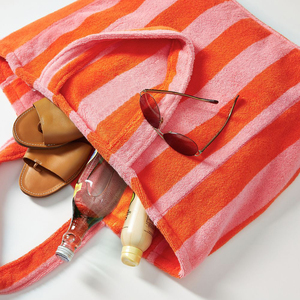 Borsa Tote a spalla da donna in spugna a righe di moda con grande capacità cotone asciugamano materiale Shopping Bag con ricamo Logo - Product Image 4