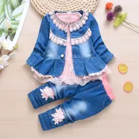 Conjunto de 3 piezas de ropa para niña recién nacida, pantalones vaqueros florales elegantes de algodón, 3 años, venta al por mayor