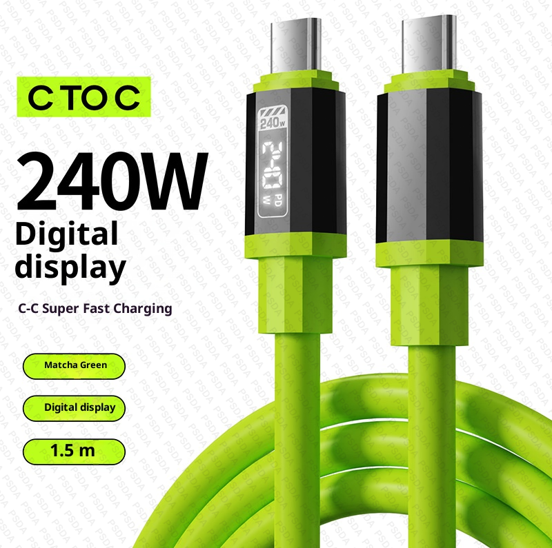 Câble intelligent numérique [vert] 240W, Type-C vers Type-C, 1,5 mètre.