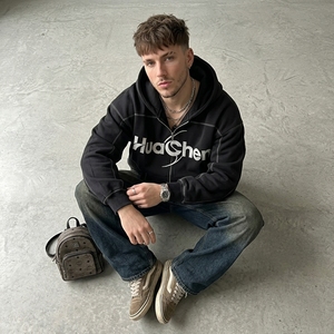 Sweat à capuche zippé de luxe 500 g/m² pour homme, avec coutures contrastées, style streetwear, personnalisable avec étiquette privée pour <span class=keywords><strong>marque</strong></span> - Product Image 3