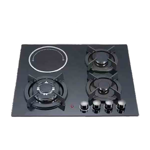 Cookermore <strong>4</strong> <strong>Burners</strong> <strong>Gas</strong> &amp; Electric Hob Black Tempered Glass Panel Built-In Kitchen Appliance - Product Image 1