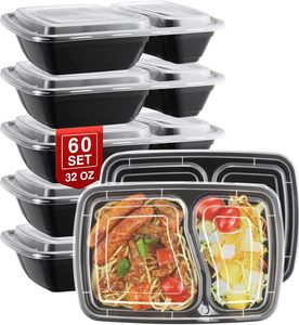 Customized Logo 2-Color Disposable Plastic Food Packaging 2 <b>Containers</b> Microwavable <b>Takeaway</b> Divided Dish Food Grade BPA Free - Product Image 2