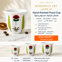 Ensemble de tasses Cawa, tasses à expresso en céramique arabe traditionnelle, ensemble de tasses à café en porcelaine Finjan avec sac de voyage pour les amateurs de café en plein air