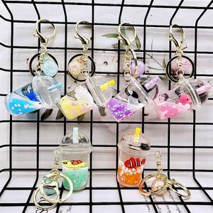 Creative Cute Milk Tea Cup Key Chain Ring Keyring Acrylic Liquid <b>Floating</b> Quicksand Ocean Animal Keychain - Product Image 2