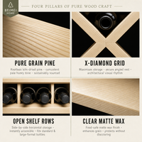 Casier à vin personnalisé en pin massif avec grille diamantée multi-compartiments pour le rangement du vin dans la salle à manger de la villa