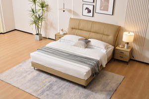 Letto in legno massello Premium grande colomba Ultra morbido letto in tessuto giallo luna camera da letto in vera pelle letto - Product Image 5