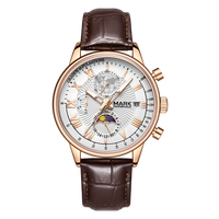 Montre Homme Mark Fairwhale Personnalisée en Gros, Nouvelle Collection Rétro Phase de Lune, Lumineuse, Bracelet en Cuir Véritable, Montre à Quartz FW-5067