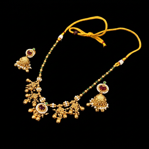 TISHYA DIAMOND Ethnic Gold Plated Alloy <b>Necklace</b> <b>and</b> <b>Earring</b> <b>Set</b> with Ruby <b>and</b> Imitation Pearl Tassel for Women <b>Bridal</b> Jewelry - Product Image 1