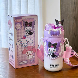 Bouteille d'eau isotherme pour enfants Kuromi, 520 ml, portable, pour filles et élèves du primaire, avec sangle et couvercle - Product Image 1