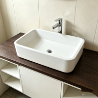 Vasque de salle de bain rectangulaire sur mesure en acrylique blanc poli, surface solide écologique, pour hôtel moderne
