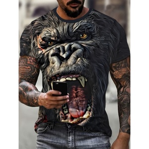T-shirt da uomo con stampa grafica di tigre e leone, divertente maglietta estiva con stampa 3D di animali, girocollo, oversize, a maniche corte. - Product Image 3