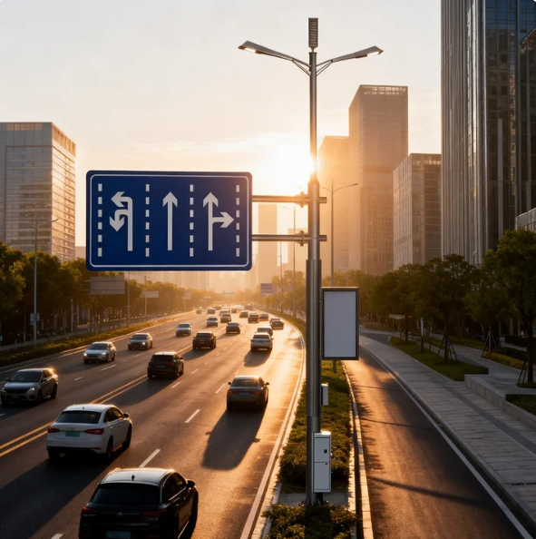 Multifunctional Integrated Street Light Pole with CCTV Cameras & Traffic Signs for Smart City