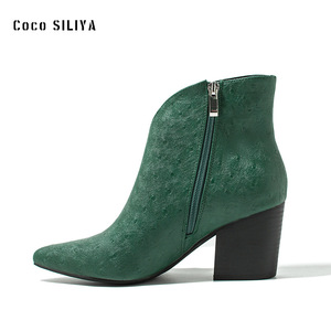 Coco Siliya – bottines pour femmes, bout pointu, talon épais, simili daim, antidérapantes, mode automne-hiver - Product Image 4
