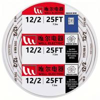 Câble électrique Linsheng blanc 12/2 25FT NM-B 600V homologué, 2 conducteurs, isolé en PVC, en cuivre, pour câblage commercial et de bâtiment
