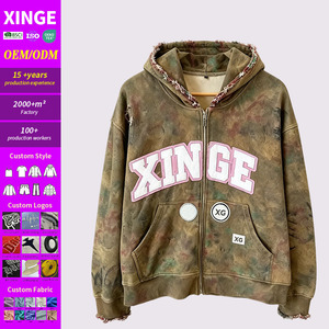 Servicio OEM/ODM, Sudadera con Capucha 100% Algodón, Tie Dye, con Parches de Letras, Cierre de Cremallera, Sudadera Urbana para Hombre - Product Image 1