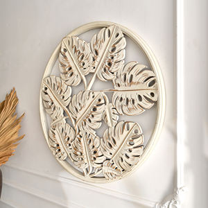 Décoration murale artisanale en bois rustique pour la maison, grand accent rond avec motif paysager, couleur blanche, lavable - Product Image 4
