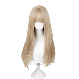 Wholesale Heat Resistant Fiber Lolita Pink Long Straight Wig Colored Cosplay Synthetic Hair Wigs With Bangs For Party