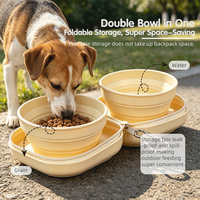 Ensemble de bols pliables 2-en-1 pour chien avec étui portable à fermeture éclair, distributeur d'eau et de nourriture en silicone pour animaux de compagnie, idéal pour la randonnée, le camping et les promenades
