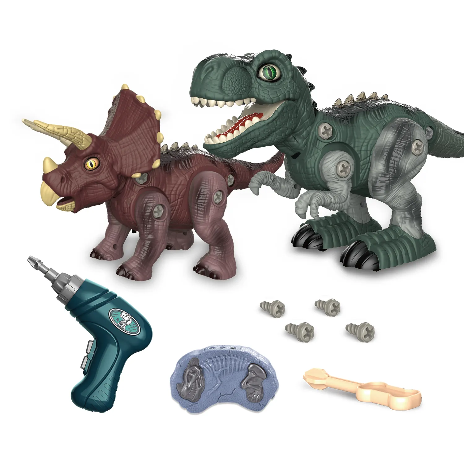 כפול שלט רחוק דינוזאור עם מקדחה חשמלית DIY הרכבה לפרק RC דינוזאור צעצועים לילדים