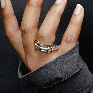 Stainless Steel <b>Stacked</b> <b>Rings</b> Geometric Design Unisex Fashion Jewelry Gift Occasion - Product Image 1