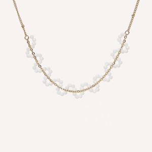 Collier YXM 58 en acier inoxydable avec pierre naturelle dorée, 39 cm + 7 cm, bijoux perlés tendance printemps-été - Product Image 2