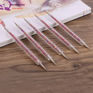 Pinceau à points pour nail art à 5 aiguilles, manche en acrylique et strass, tête métallique, outil de décoration et de peinture pour manucure multi-points en salon - Product Image 4