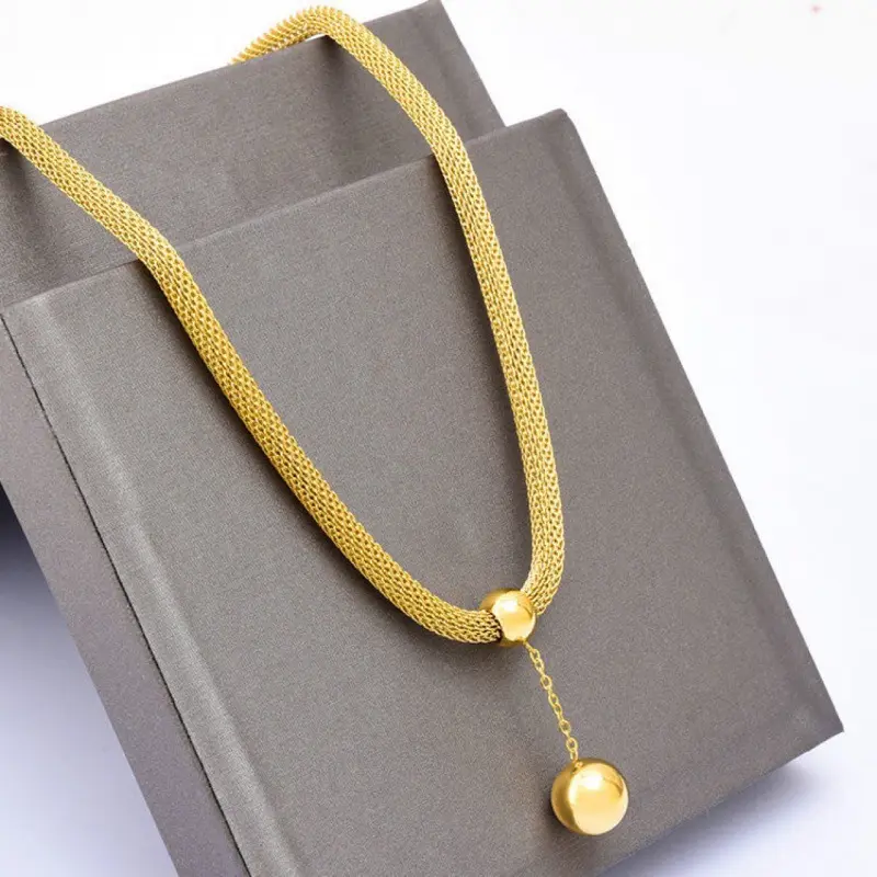 Vintage Dubai Gold Plated Hollow Chain Ball Choker Necklace Chunky No Tarnish Stainless Steel Tassel Beads Snake Chain Necklace