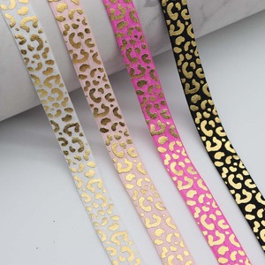 5/8 "lá vàng <span class=keywords><strong>Leopard</strong></span> gấp trên đàn hồi in <span class=keywords><strong>Ribbon</strong></span> cho Diy tóc quan hệ - Product Image 2
