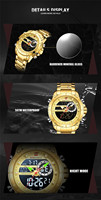 NAVIFORCE 9163 GG or vente en gros usine Double affichage horloge Logo personnalisé Quartz analogique LCD numérique lumineux homme montre Reloj