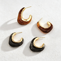 Boucles d'oreilles demi-cercle résistantes à l'eau en résine acrylique nacrée marron écaille de tortue géométrique CustomJewelry
