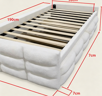 Lit gigogne moderne gain de place, capitonné à bulles, en tissu polaire Teddy blanc, cadre de lit escamotable, sans sommier requis, pour petites pièces