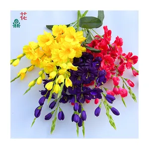 Pacote com cinco garfos Gladiolus para decoração de paisagens comerciais, flores artificiais, arranjo de festas de Ching Ming, flores de seda