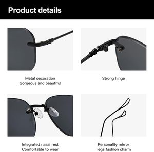 Gafas de Sol Unisex de Diseño de Lujo Personalizadas, Montura Metálica Negra sin Aro, Logotipo Personalizado al por Mayor, Gafas de Sol Clásicas y Elegantes - Product Image 3