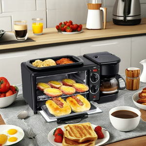 Horno eléctrico de acero inoxidable 3 en 1 para uso doméstico, tostadora automática de café y leche, sartén para hornear para desayuno al aire libre - Product Image 3