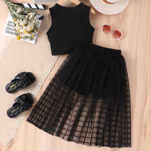 यूरोपीय अमेरिकी ग्रीष्मकालीन लड़कियों की गंध बच्चों के सूट आस्तीन के सूट आस्तीन रहित मुद्रित पत्र जैकेट गर्दन बटन - Product Image 3